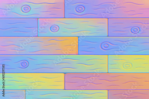 Seamless clay-style wood planks with holographic pastel hues. Horizontal layout, soft grain texture, perfect for dreamy UI, branding, and stock backgrounds