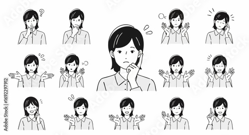 Seeking diverse expressions? Young woman showcases range of emotions and thoughts in this versatile set