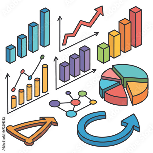 Collection of hand drawn business and finance charts and graphs