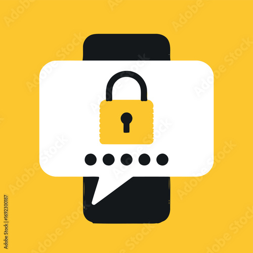 Secure messaging app with padlock and password dots on smartphone screen