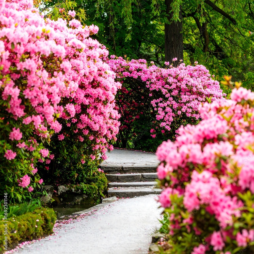 Fototapeta premium Pink azalea garden path