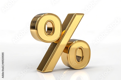 Shiny golden percentage symbol with reflection percent sign