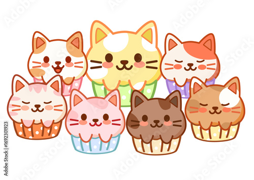 Title: Adorable Group of Cat Cupcakes