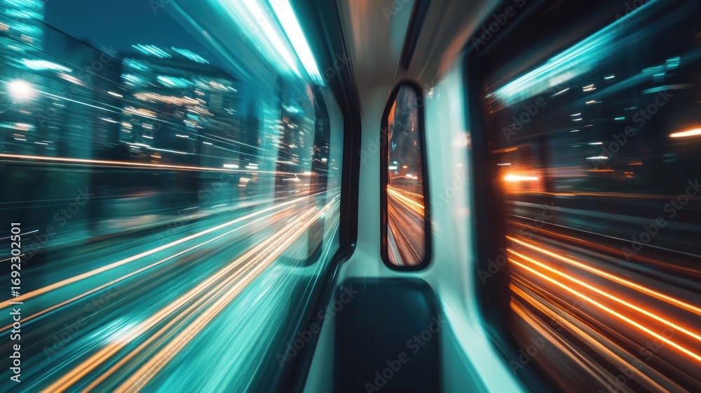 Fototapeta premium Night city train window view