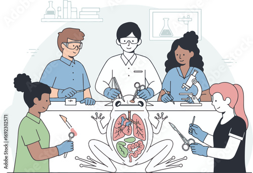 Flat vector illustration of surgeons performing surgery in the operating room