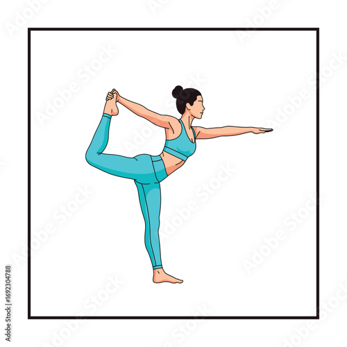Serene Yoga Pose:  Woman in Teal Activewear,  Side Profile, Line Art Illustration.