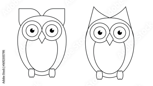 Two Cute Owls Line Art Coloring Page for Children. Games and leisure drawing activity for a child vector art