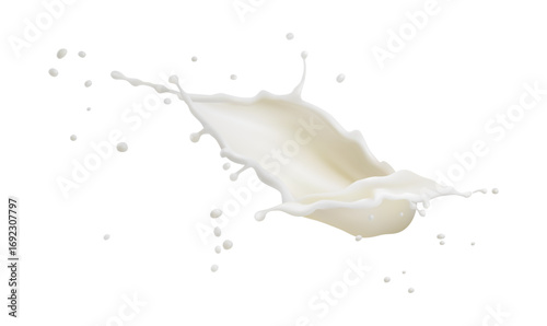 Milk or coconut water splashes and drops. Vector in realistic style, isolated design for cosmetics or food industry. Splashing exotic liquid, natural and tasty produce, organic sweet cream