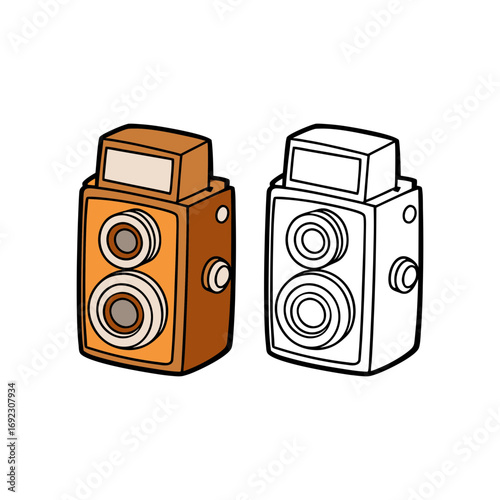 Retro twin lens reflex camera illustration