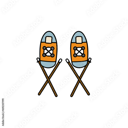 Cartoon snowshoes resting on crossed poles