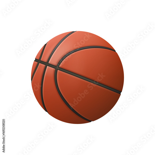 Basketball ball realistic 3d design style. Sports and leisure activities, hobby and training, entertainment. Mockup of sport element isolated on white background. Vector in flat style