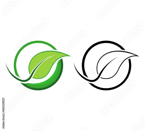 Green leaf inside a circular swirl logo