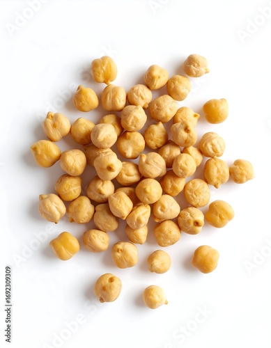 Scattered chickpeas against white background (1)