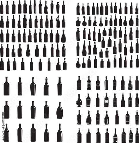 Vector art of collection of wine bottle silhouettes
