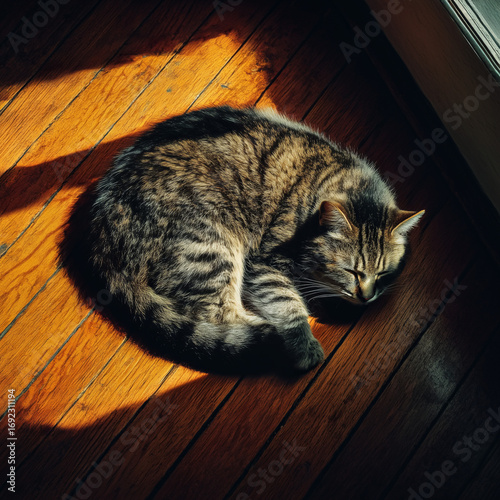 cat sleeping on the floor