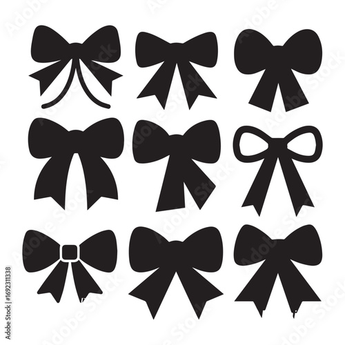  Collection of elegant black bow icons silhouette on white Background.