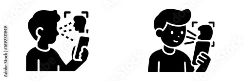 Voice and Facial Recognition Black Glyph Icon Set for Biometric Authentication and Security on a Smartphone