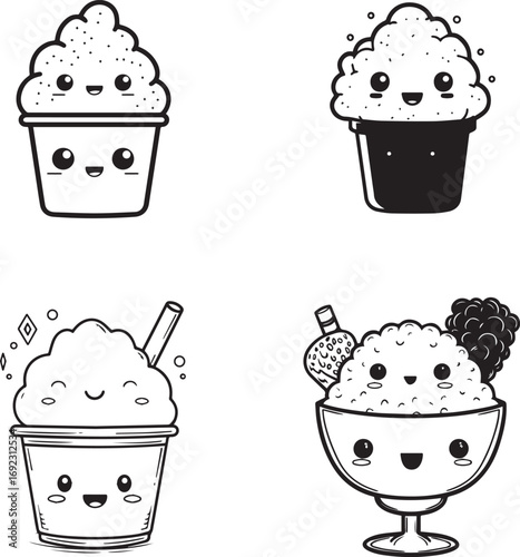 Vector art of four cute kawaii ice cream desserts