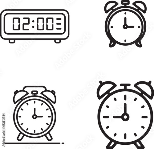 Vector art of four different alarm clocks