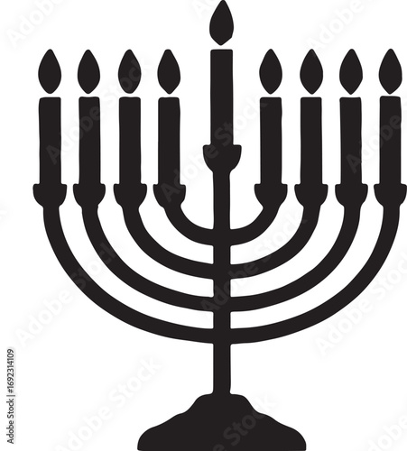 Hanukkah menorah with candles silhouette vector, Jewish holiday symbol, traditional festival of lights.