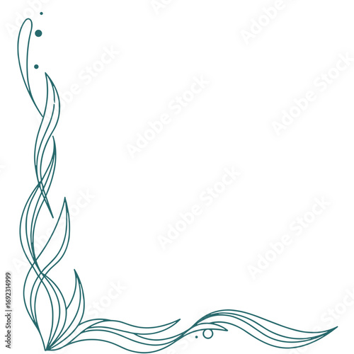 Side page divider, thin wavy line resembling underwater algae, muted sea green tone