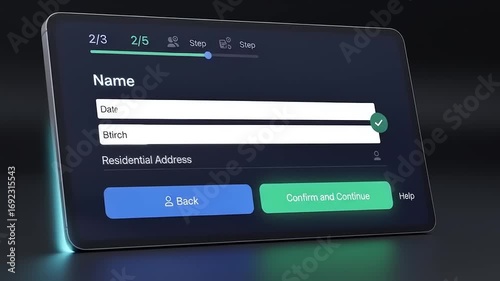 Modern digital interface displaying user information fields for name and address input