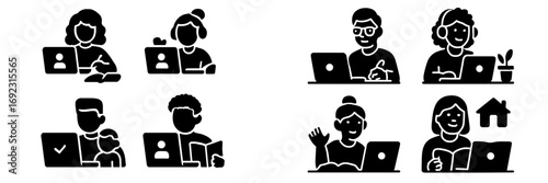 People using laptops for remote work and online learning from home, representing concepts of studying and freelancing