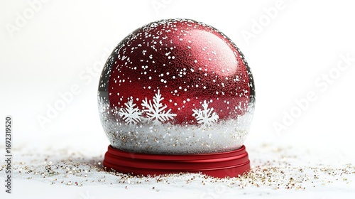 Red Snow Globe with Snowflake Decals and Glitter for Winter Decor