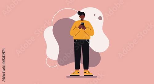Modern woman using a smartphone, connecting digitally. Perfect for concepts of technology, social media, and communication in a contemporary lifestyle.