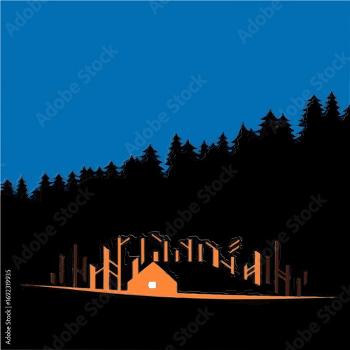 night landscape with houses