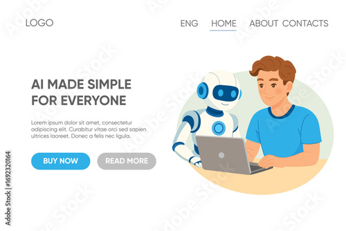 AI Assistance Landing Page Concept with Robot and Man