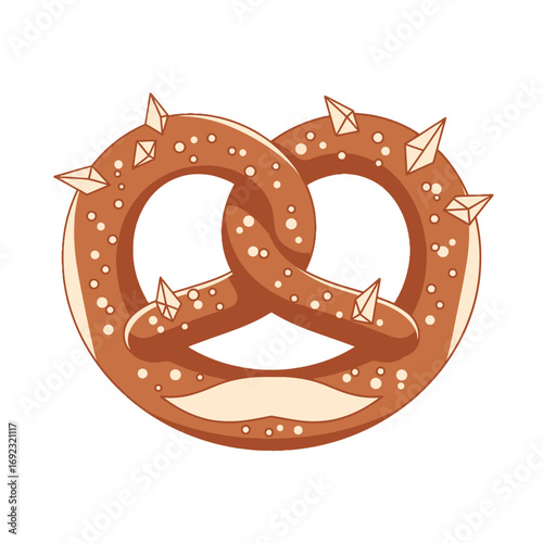 Illustration of a brown pretzel with salt on a white background