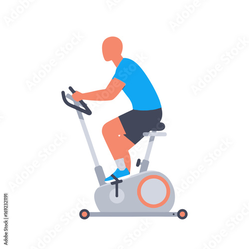 Flat illustration of a man exercising on a stationary bike
