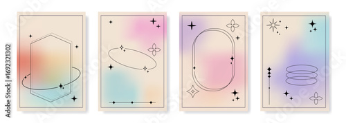 Stylish vertical template with colorful gradient background and decorative star elements for modern design.