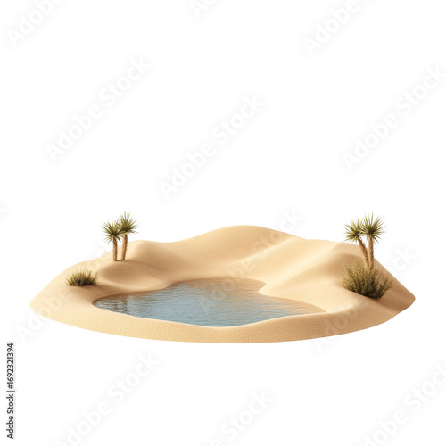 Tranquil desert oasis with palm trees and sand dunes