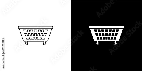 Two contrasting images of a shopping cart, one against white, the other against black.