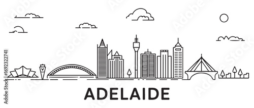 Adelaide Line Art skyline horizontal banner. Adelaide, Australia. Vector template for your design. with white background