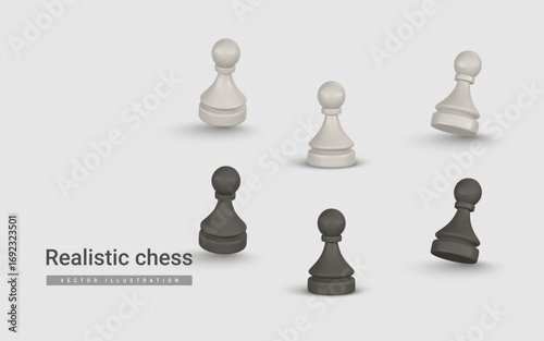 Chess Pawn Pieces in Realistic 3D Style on Clean White Background. Minimal Strategy Symbol and Game Concept for Design Projects. Vector Illustration