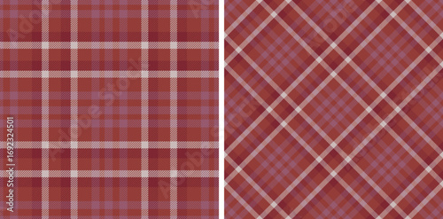 Seamless burgundy color check pattern. Repeating patern plaid. Checkered design for prints. Repeated tartan fabric. Vector scottish fabriс. Ekose texture. Madras flannel. Checker line. Stripe gingham