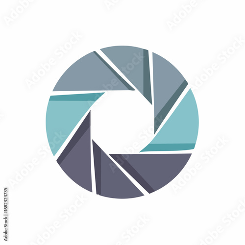 Abstract graphic of aperture shape design with geometric shapes, shades of blue