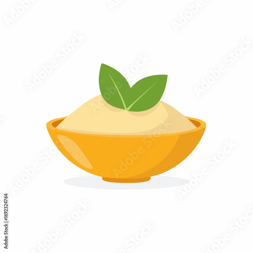 Hummus Bowl with Green Leaves Topping Creamy Dip Appetizer Food Illustration