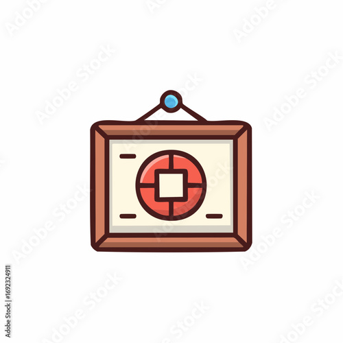 Cartoon illustration of an image in a wooden frame with a life preserver symbol