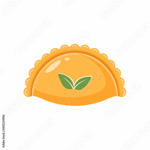 Vegetarian Empanada Icon with Fresh Leaves, Healthy Pastry Design