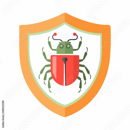 Antivirus protection shield with a computer bug icon for cybersecurity