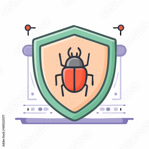 Antivirus shield icon protecting a digital system from a computer virus or software bug