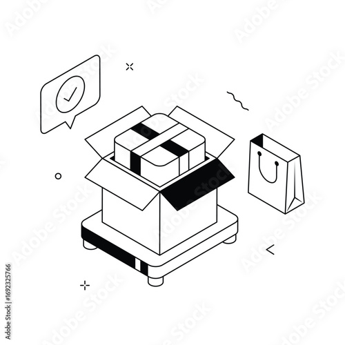 Unboxing package illustration for ecommerce delivery, parcels, and product unpacking