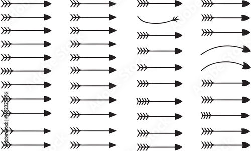 abstract arrow progression vector grid showcasing five distinct fletching designs in evolving complexity pattern