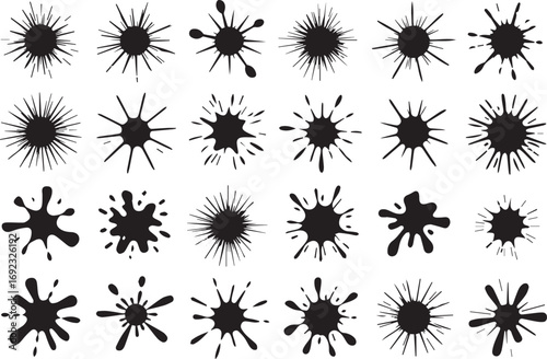 set of 35 unique black ink splatter vectors for artistic designs and grunge texture backgrounds