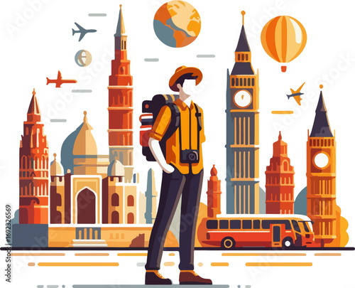 Full_body_vector_illustration_of_a_traveler_with_a_backpack_and_camera_stand