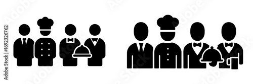 Restaurant staff icon set with chef, waiter, and manager symbols for hospitality and service industry concepts